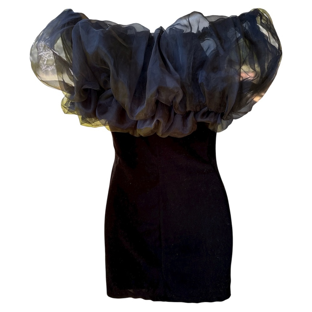 Zara Black Sheer Ruffle Velvet Mini Dress Size Small